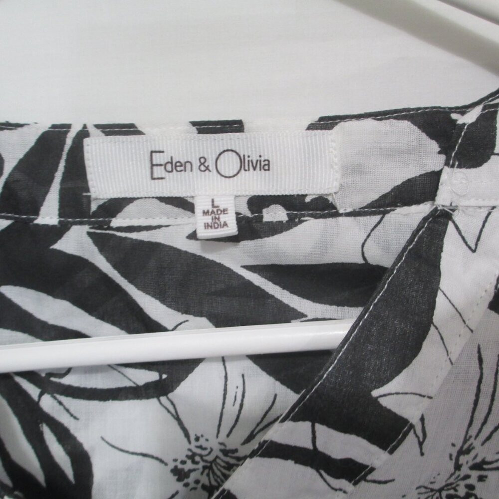 NWT Eden & Olivia Lightweight Floral Top Black White 3/4 Sleeve - Picture 5 of 9